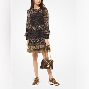 MICHAEL Michael Kors Botanical Print Georgette Pleated Dress M